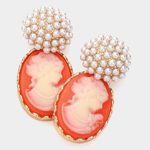 Cluster Pearl Cameo Earrings coral